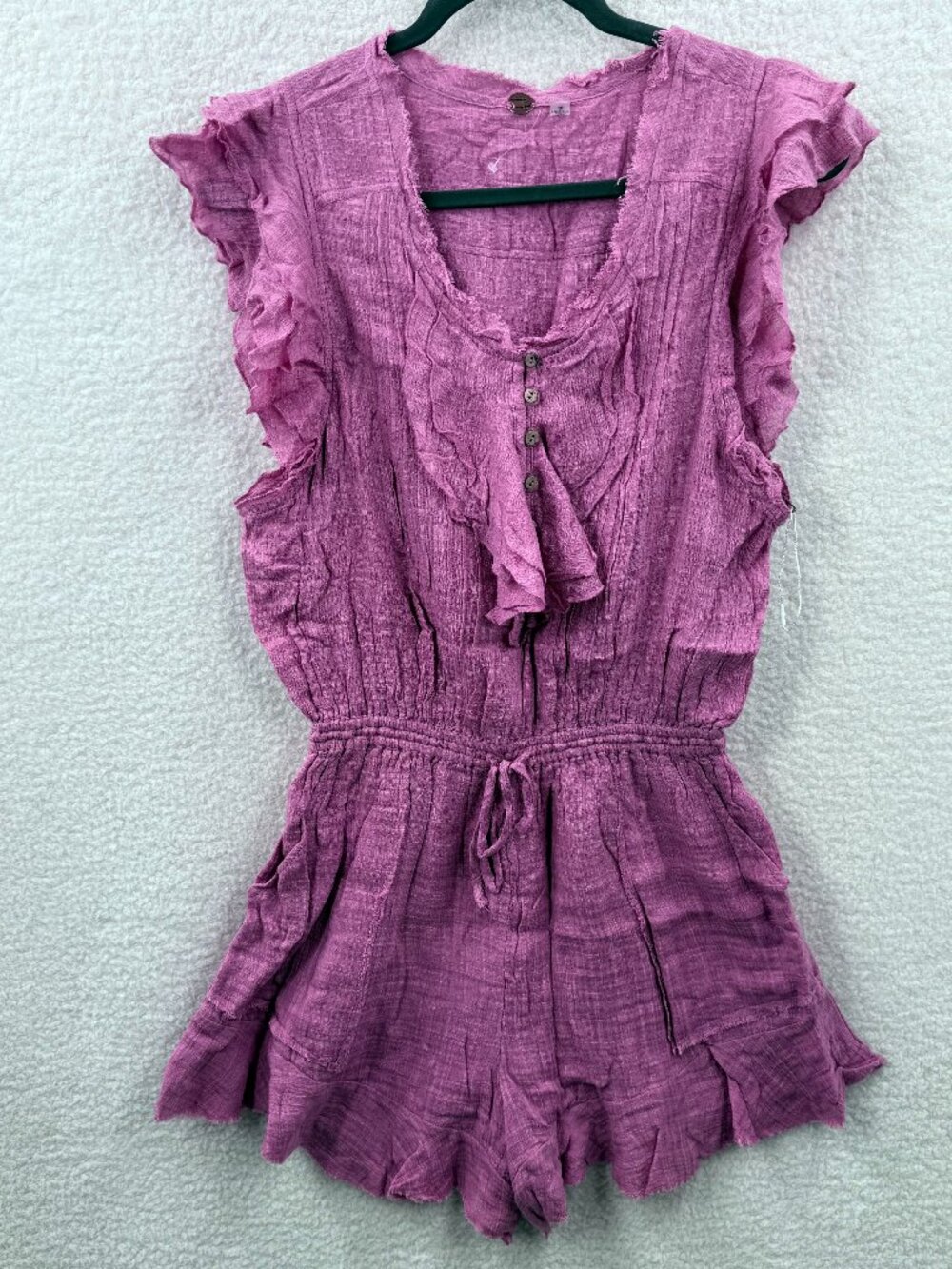 Free People FP One Naya Romper Cap Sleeve Rose Pink Ruffle Endless Summer XS NEW